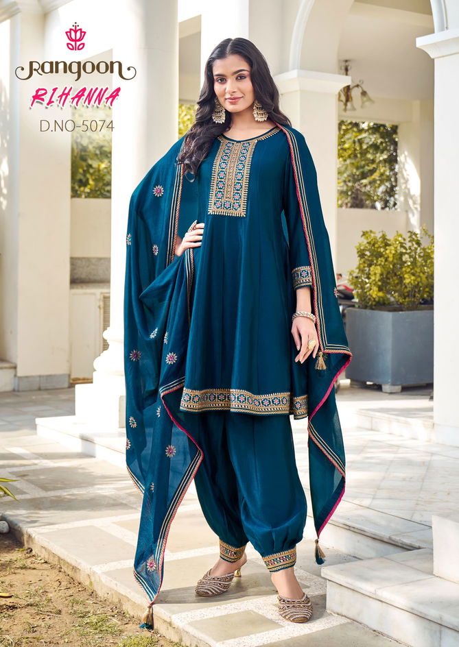 Rihanna By Rangoon Designer Work Silk Kurti With Bottom Dupatta Wholesale Market In Surat
